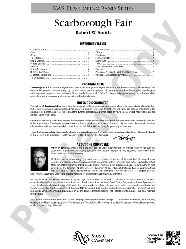 Scarborough Fair - Concert Band Conductor Score & Parts(Digital Download)