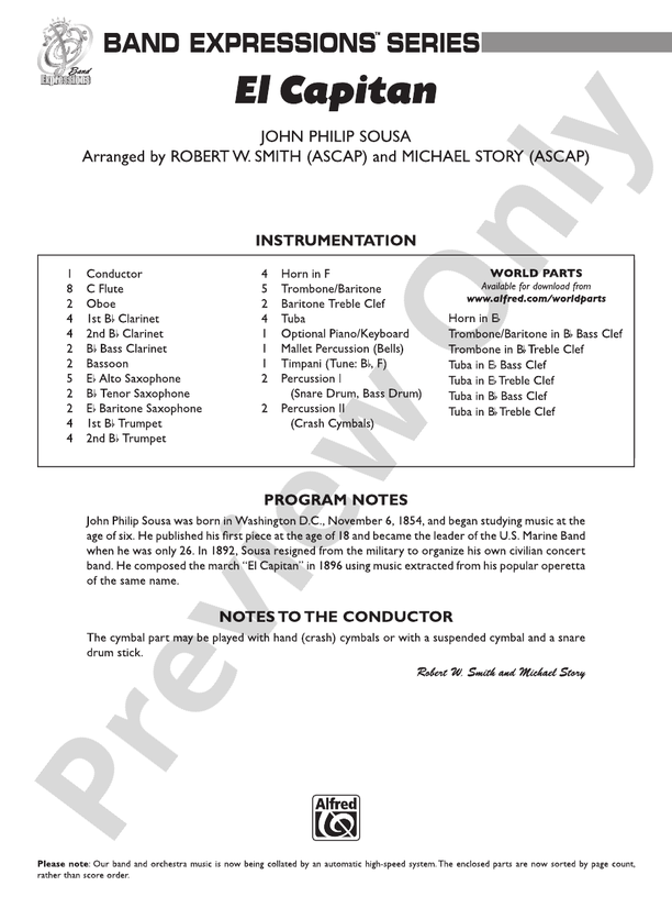 El Capitan (Grade 1.5) - Concert Band Conductor Score & Parts (Digital Download)