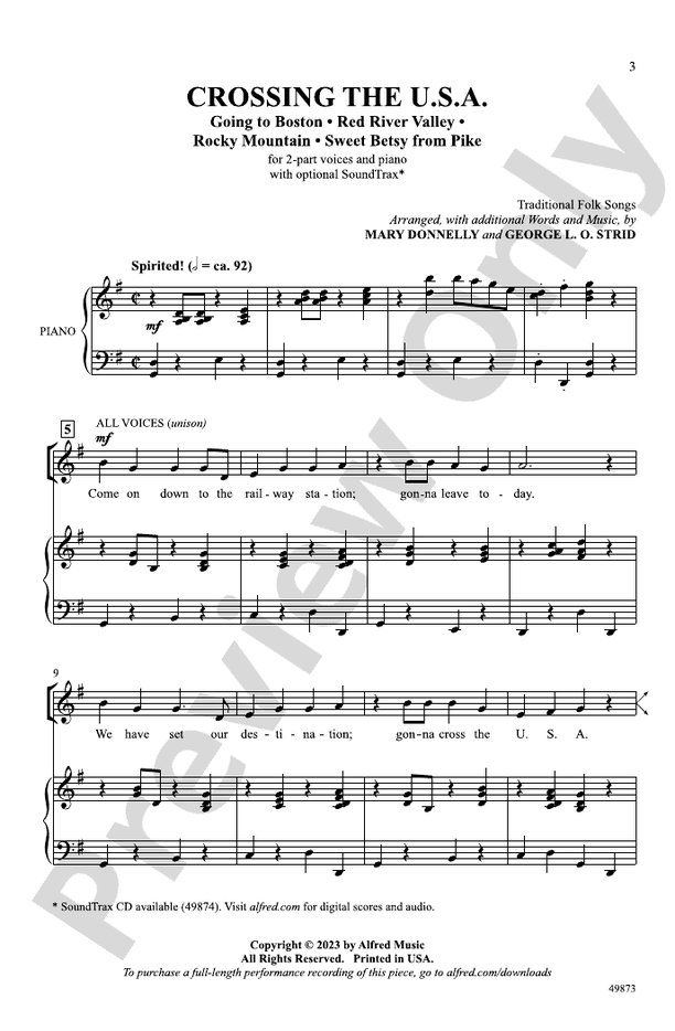 Crossing the U.S.A. - 2 Part Treble  Choral Octavo (Digital Download)