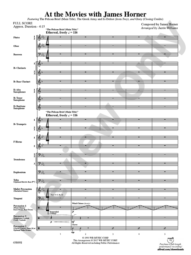 At the Movies with James Horner - Concert Band Conductor Score & Parts (Digital Download)