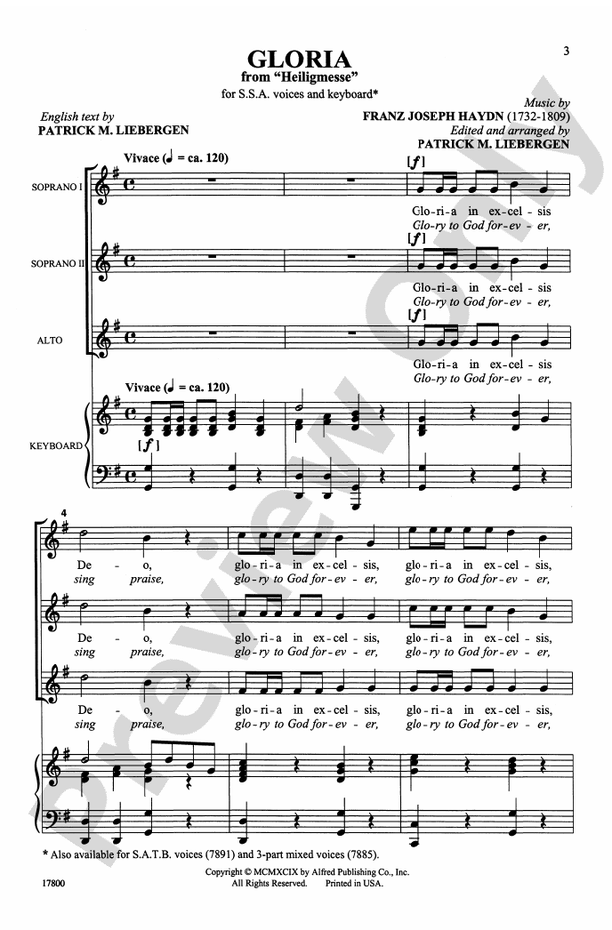 Gloria - Franz Joseph Haydn – SSA Choral Octavo (Digital Download)