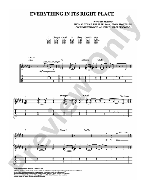 Everything in Its Right Place - Guitar TAB (Digital Download)
