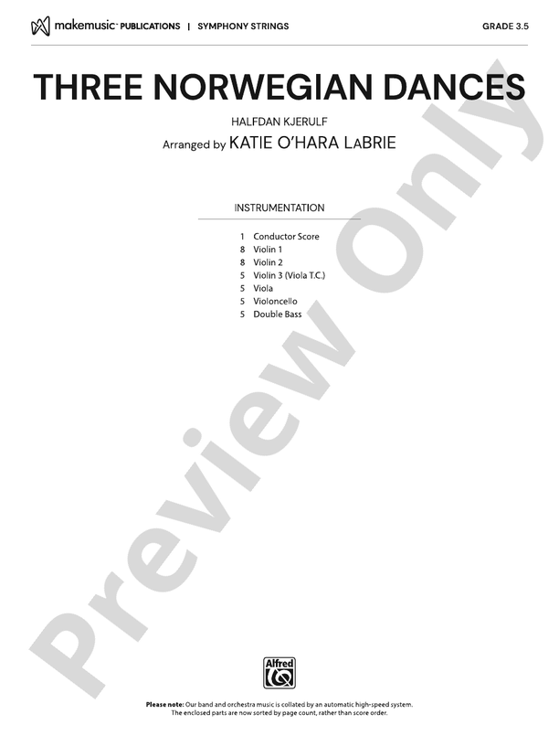 Three Norwegian Dances – String Orchestra Conductor Score & Parts (Digital Download)