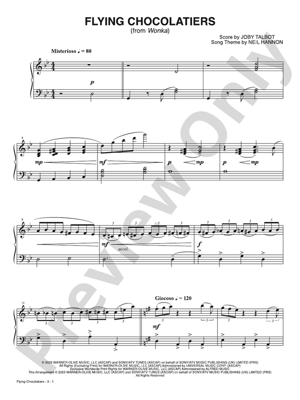 Flying Chocolatiers (from Wonka) - Piano Digital Download)