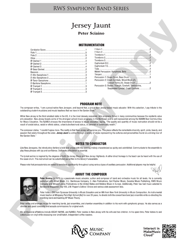Jersey Jaunt - Concert Band Conductor Score & Parts (Digital Download)