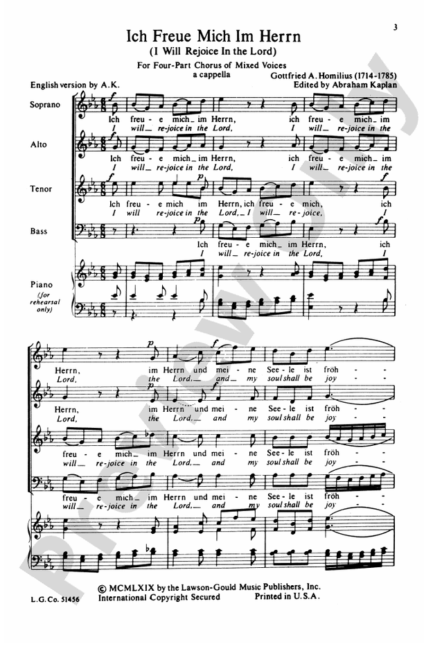 Ich Freue Mich Im Herrn (I Will Rejoice in the Lord) – SATB Choral Octavo (Digital Download)