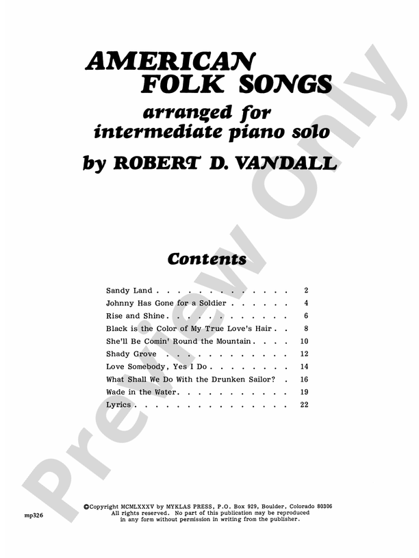 American Folk Songs - Piano (Digital Download)