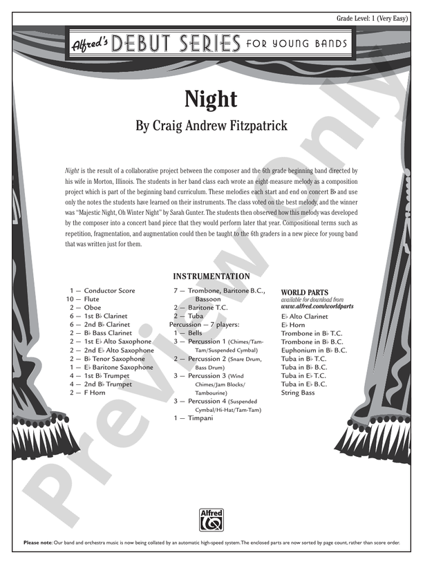 Night - Concert Band Conductor Score & Parts (Digital Download)