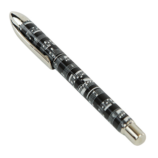 Designer pen Black with White Manuscript comes in a Clear Box