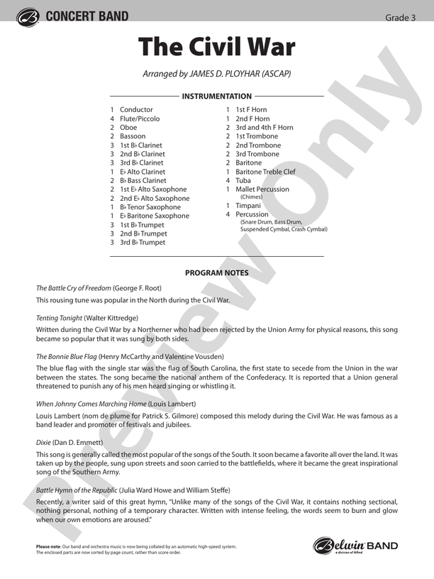 The Civil War - Concert Band Conductor Score & Parts (Digital Download)