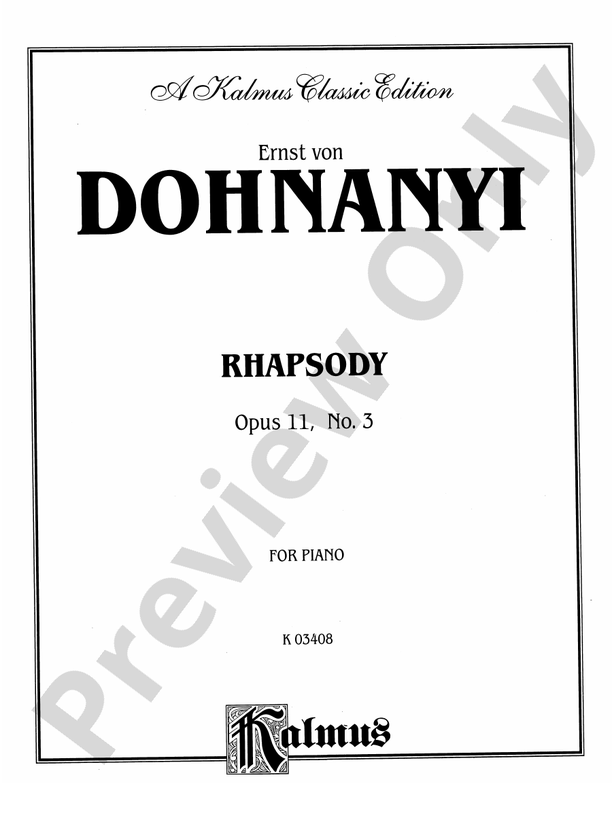 Dohnanyi - Rhapsody, Op. 11, No. 3 - Piano Solo (Digital Download)
