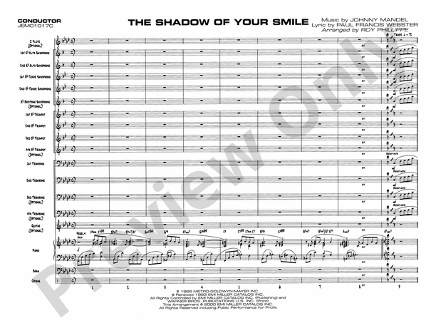 The Shadow of Your Smile (from The Sandpiper) Grade 2 - Jazz Ensemble Conductor Score & Parts (Digital Download)