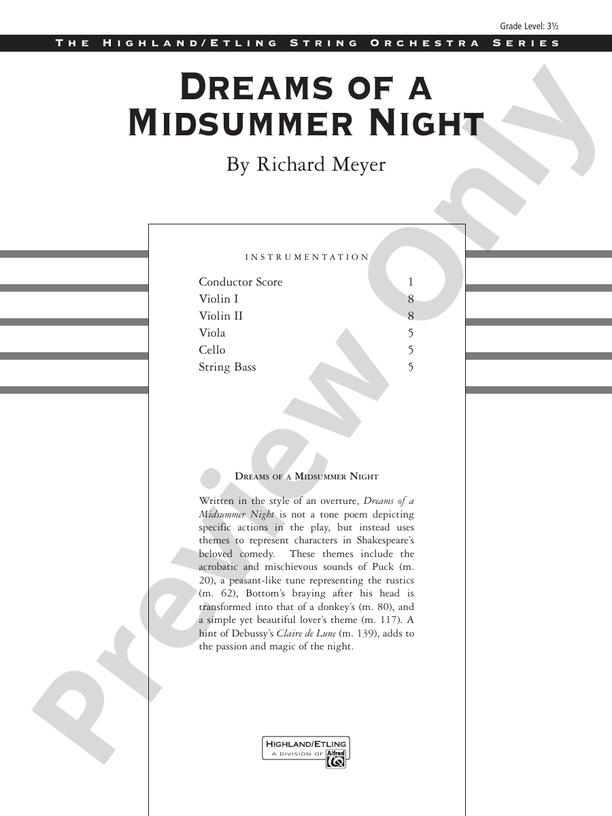 Dreams of a Midsummer Night – String Orchestra Conductor Score & Parts (Digital Download)