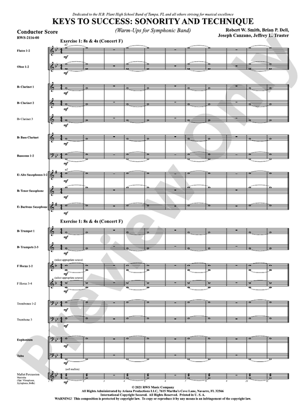 Keys to Success: Sonority and Technique - Warm-Ups for Symphonic Band - Concert Band Conductor Score & Parts (Digital Download)