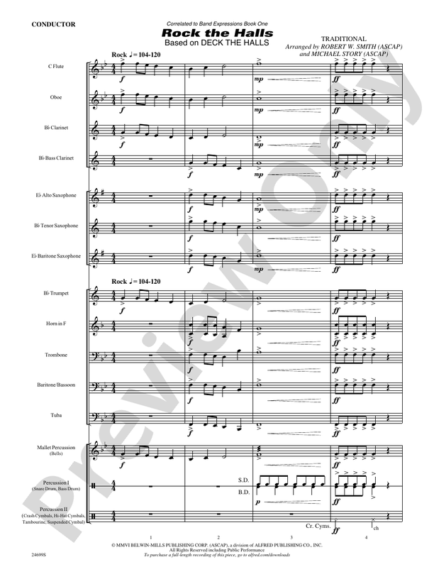Rock the Halls (Based on "Deck the Halls") - Concert Band Conductor Score & Parts (Digital Download)