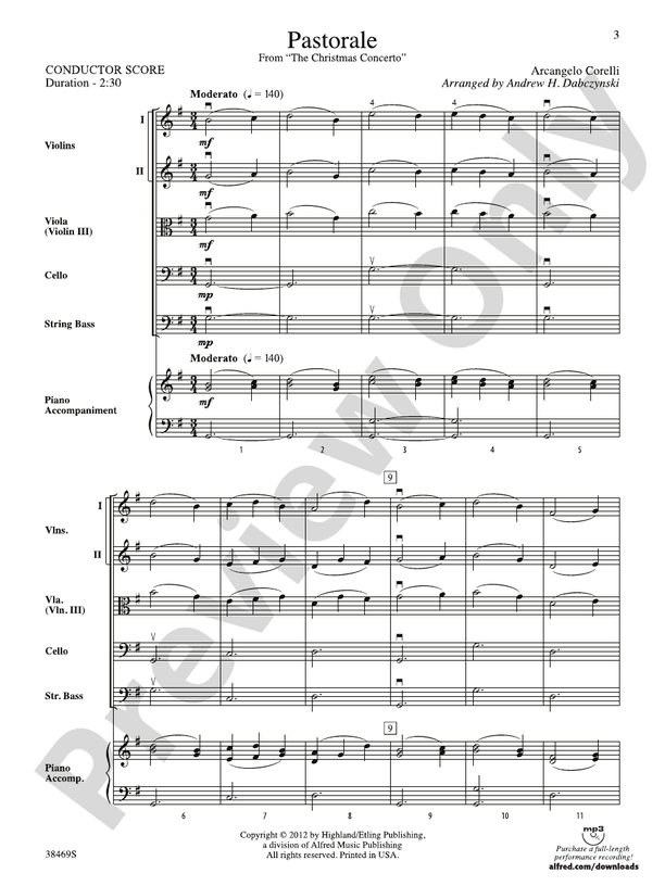 Pastorale (from The Christmas Concerto) – String Orchestra Conductor Score & Parts (Digital Download)