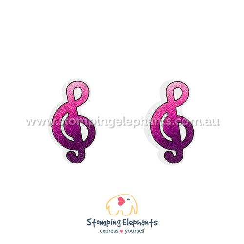 Stomping Elephant Music Stud Earrings Acrylic Ombre Treble Clefs Pink