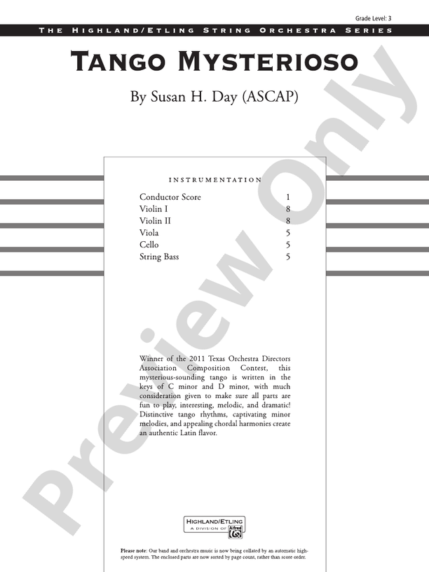 Tango Mysterioso – String Orchestra Conductor Score & Parts (Digital Download)
