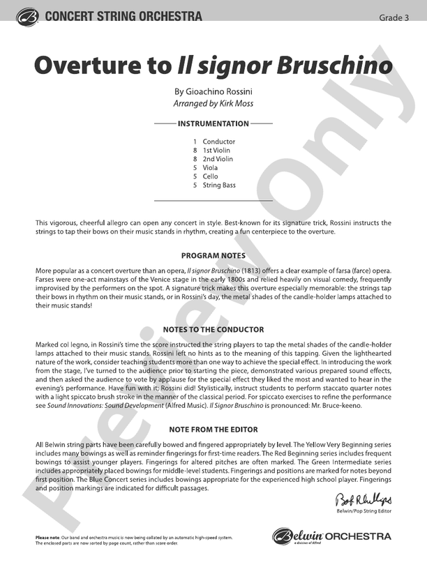 Overture to Il signor Bruschino - String Orchestra Conductor Score & Parts (Digital Download)