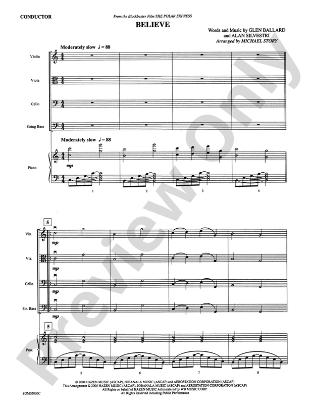 Believe (from The Polar Express) – String Orchestra Conductor Score & Parts (Digital Download)