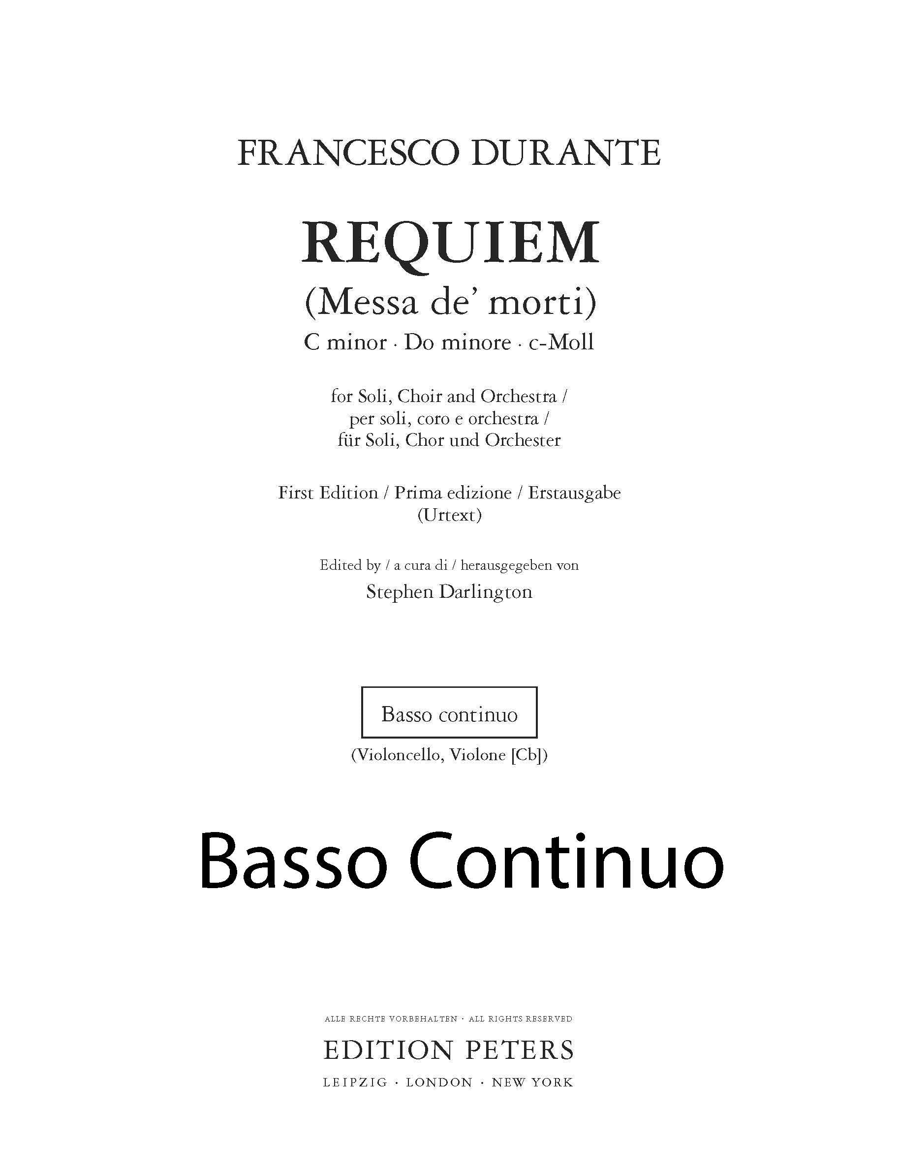Durante - Requiem (Messa de' morti) (EP73044) - Cello (Digital Download)