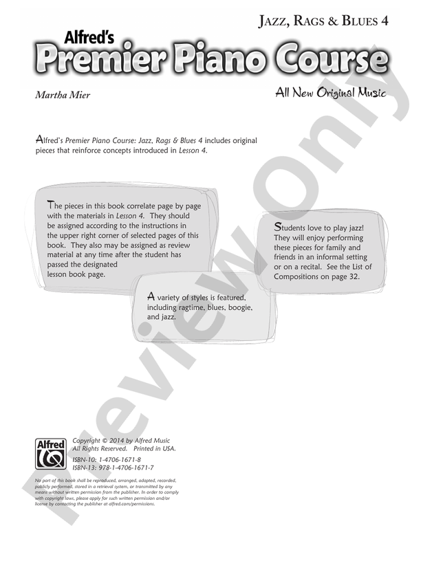 Premier Piano Course, Jazz, Rags & Blues 4 (Digital Download)