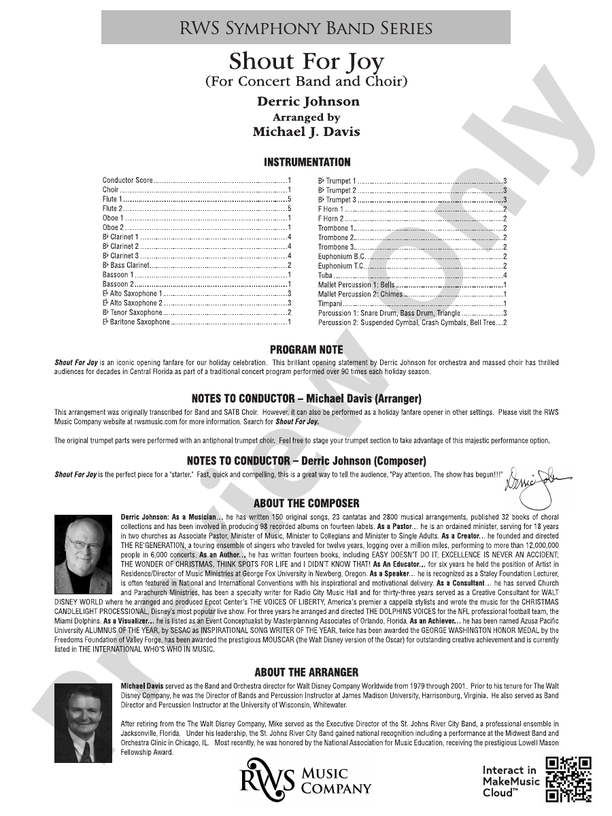 Shout for Joy - For Concert Band and Choir - Concert Band Conductor Score & Parts(Digital Download)