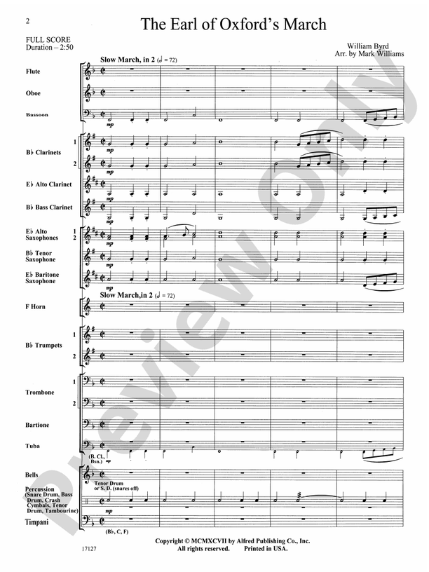 Earl of Oxford's March - Concert Band Conductor Score & Parts (Digital Download)