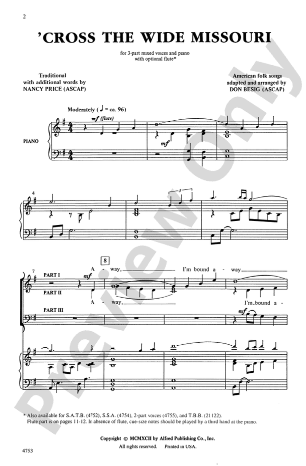 Cross the Wide Missouri - 3-Part Mixed Choral Octavo (Digital Download)