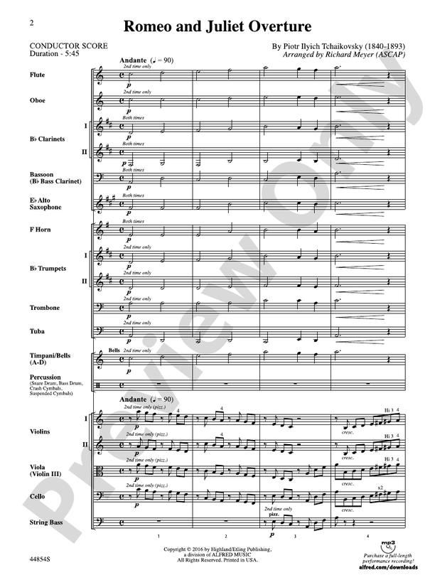 Romeo and Juliet Overture – Highland/Etling Full Orchestra Conductor Score & Parts (Digital Download)