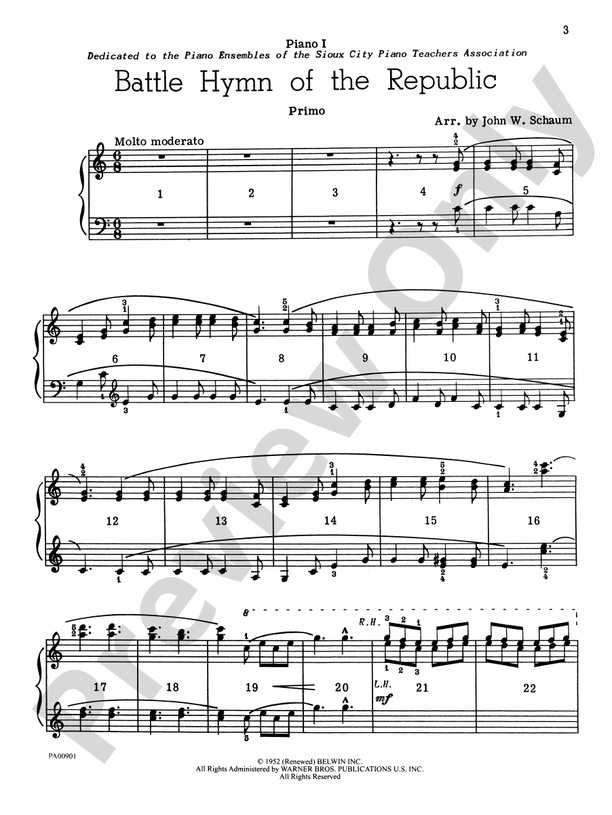 Battle Hymn of the Republic - 2 Pianos, 8 Hands (Digital Download)