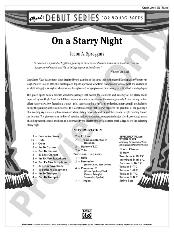 On a Starry Night - Concert Band Conductor Score & Parts (Digital Download)