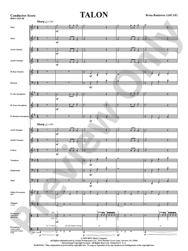 Talon - Concert Band Conductor Score & Parts (Digital Download)