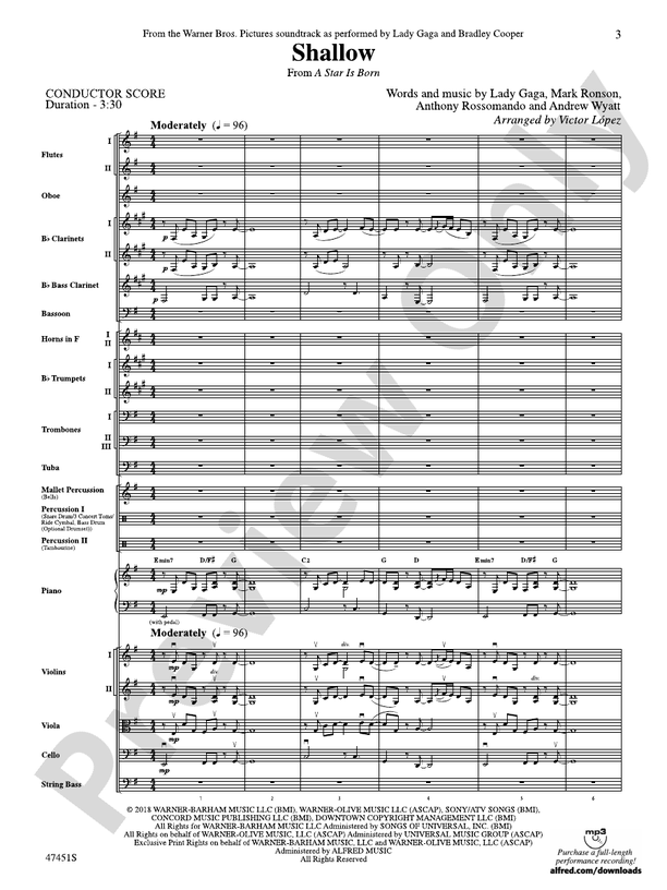 Shallow (from A Star Is Born) – Full Orchestra Conductor Score & Parts (Digital Download)