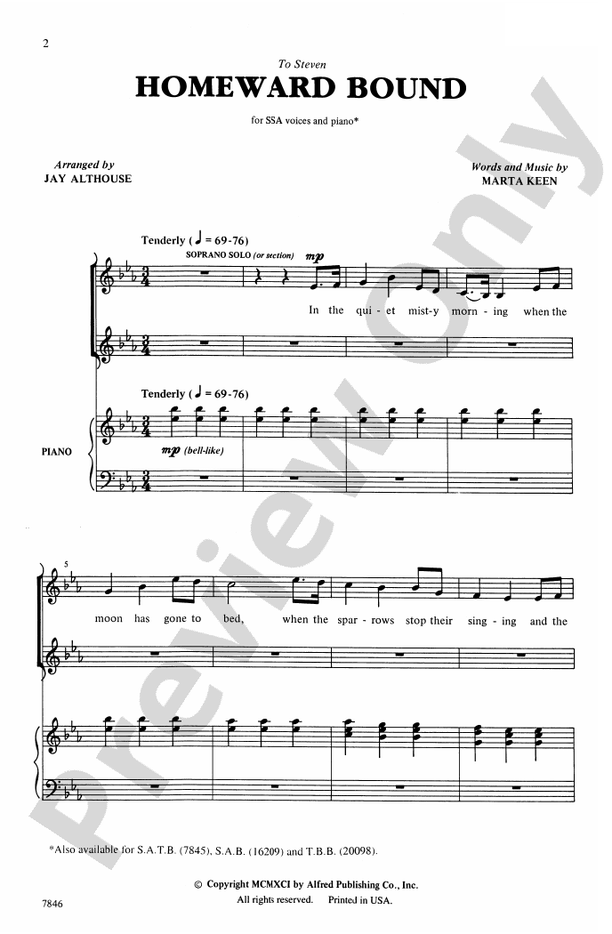 Homeward Bound – SSA Choral Octavo (Digital Download)