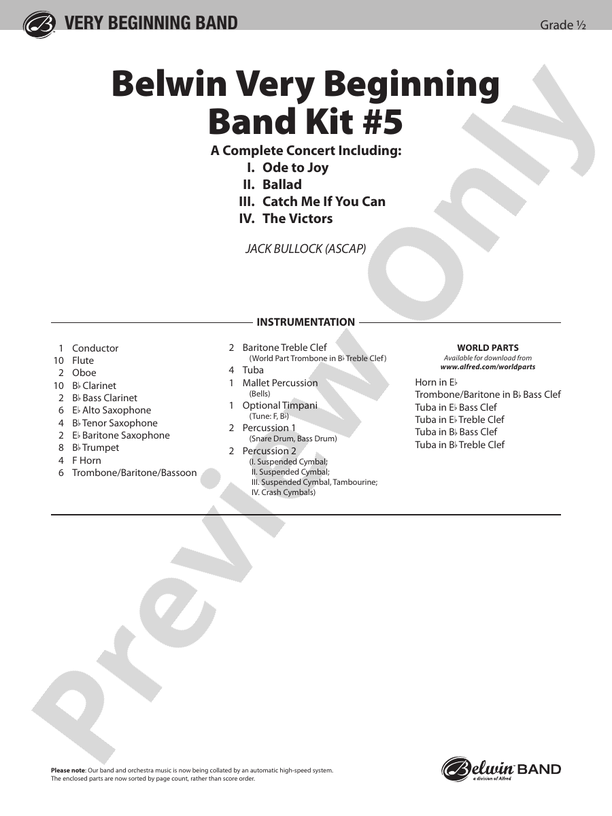 Belwin Very Beginning Band Kit #5 - Concert Band Conductor Score & Parts (Digital Download)