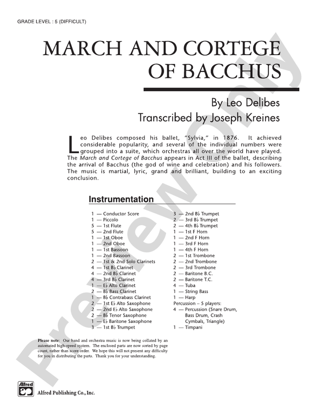 March and Cortege of Bacchus - Concert Band Conductor Score & Parts (Digital Download)
