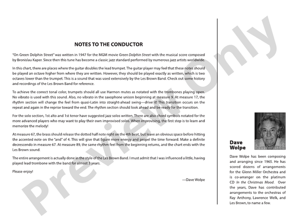 On Green Dolphin Street - Jazz Ensemble Conductor Score & Parts(Digital Download)