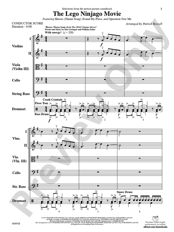 The LEGO Ninjago Movie: Selections from the Motion Picture Soundtrack - String Orchestra Conductor Score & Parts (Digital Download)