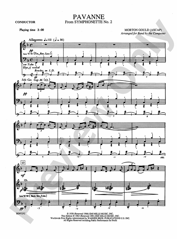 Pavanne (from Symphonette No. 2) - Concert Band Conductor Score & Parts (Digital Download)