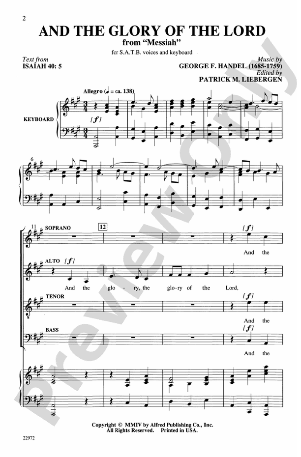And the Glory of the Lord (from The Messiah) - SATB Choral Octavo (Digital Download)