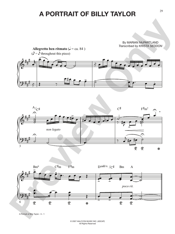 A Portrait of Billy Taylor - Piano (Digital Download)