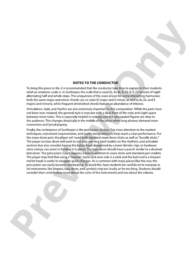Soothsayer – Concert Band Conductor Score & Parts