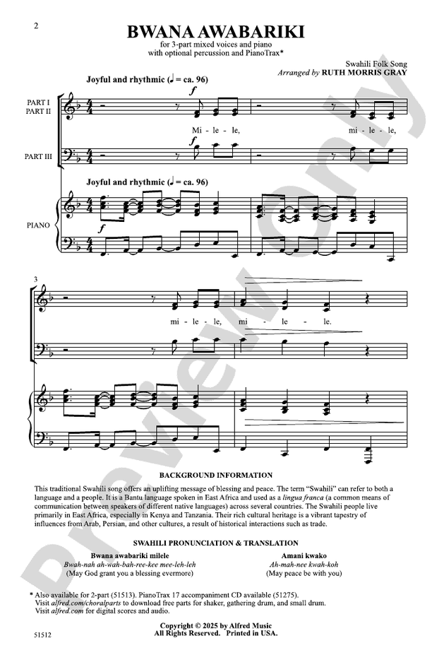 Bwana Awabariki - 3 Part Mixed Choral Octavo (Digital Download)