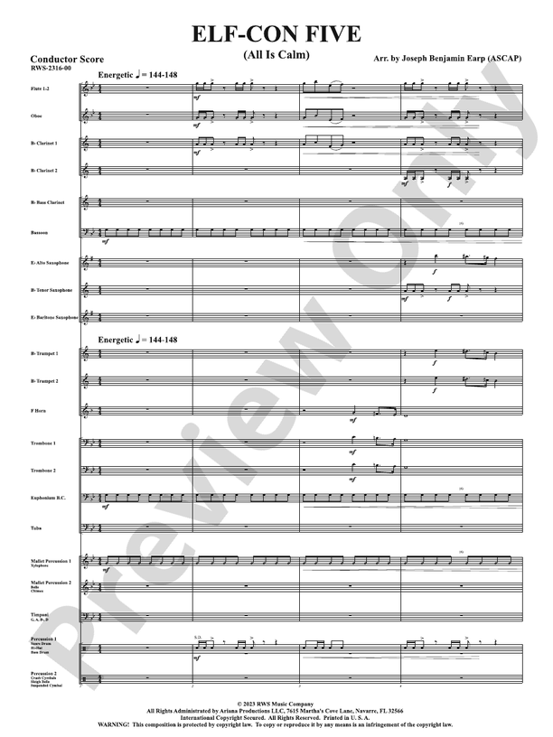 ELF-CON FIVE - All Is Calm (Grade 3.5) - Concert Band Conductor Score & Parts (Digital Download)