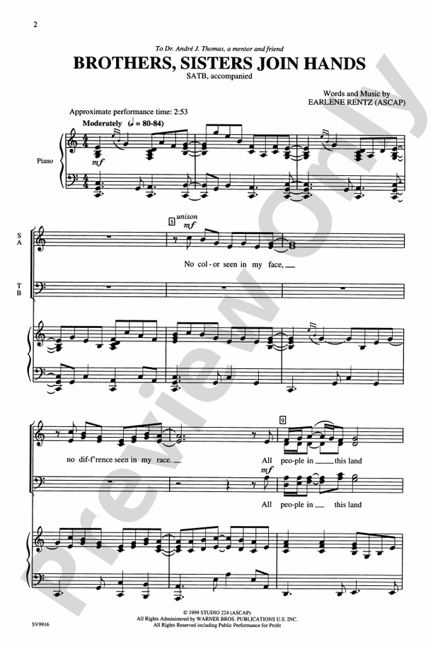 Brothers, Sisters Join Hands – SATB Choral Octavo (Digital Download)