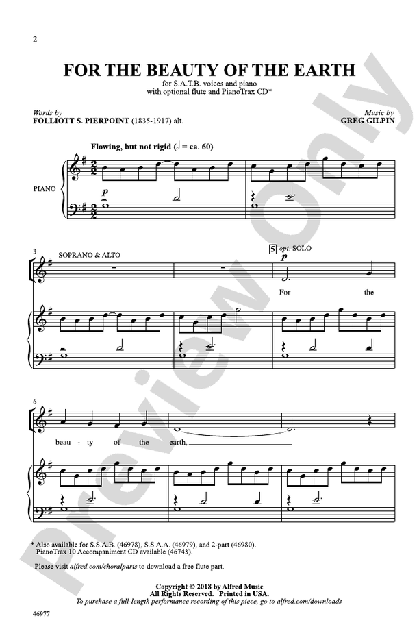 For the Beauty of the Earth – SATB Choral Octavo (Digital Download)