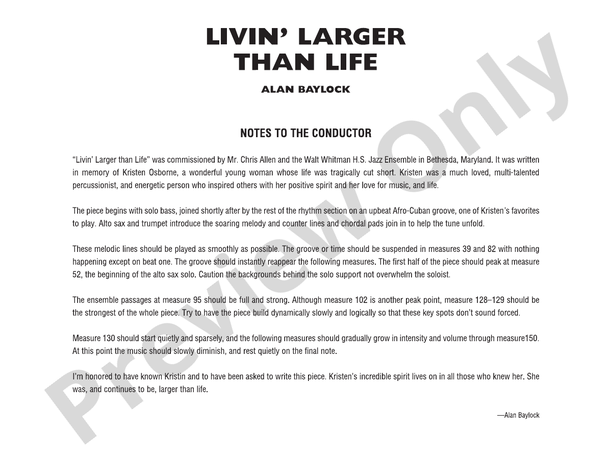 Livin' Larger Than Life - Jazz Ensemble Conductor Score & Parts(Digital Download)