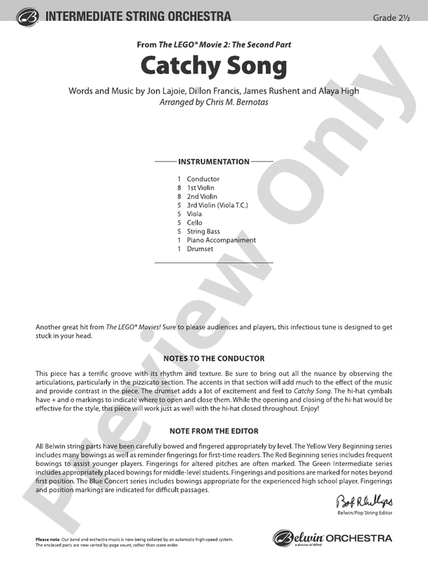 Catchy Song - String Orchestra Conductor Score & Parts (Digital Download)