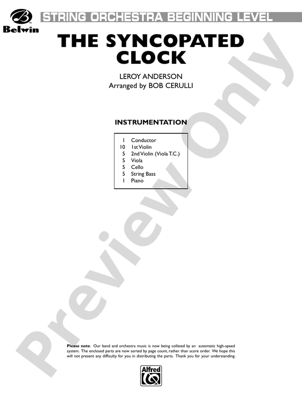 The Syncopated Clock – String Orchestra Conductor Score & Parts (Digital Download)